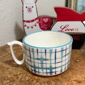 Anthropologie Blue and White Checkered Mug